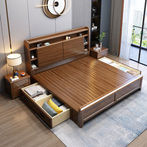 Modern Simple 1.8m Large <strong>Bed</strong> 1.5m <strong>Double</strong> Solid Wood Up-Holstered Master Bedroom Wedding <strong>Bed</strong> New Chinese Style - Product Image 4