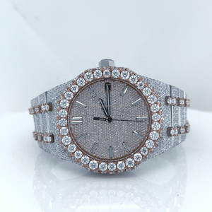 นาฬิกาประดับเพชรสไตล์ฮิปฮอปทำจากสแตนเลสสองสี VVS สีโรสโกลด์ใหม่ - Product Image 1