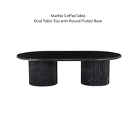 Table basse ovale moderne en marbre noir 100 % naturel, avec base à double piétement cannelé, faite à la main, de qualité supérieure, facile à nettoyer, mobilier de maison