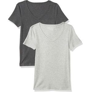 Camiseta Corta de Verano para Mujer, 100% Algodón Tejido, Antiarrugas, Cuello en V, Manga Corta, con Logotipo Personalizado, Nuevo Diseño 2026, 180g - Product Image 4