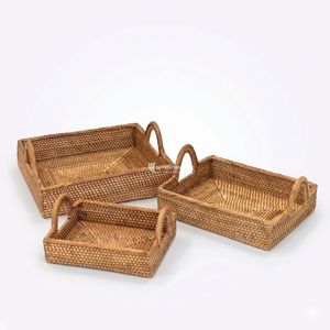 Wicker Rattan Storage <b>Tray</b> Set, Natural Rectangular Wicker <b>Trays</b> with Handles for Home Organization, Bathroom, and Kitchen - Product Image 1
