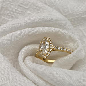 Anillo de diamante solitario de joyería fina de oro de 14K, banda de compromiso de Halo cultivado en laboratorio de corte Marquesa clásico para mujeres y hombres para boda - Product Image 5