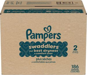 Couches Pampers Swaddlers, taille 2 (4,5-10 kg), 186 unités, absorbantes, gardent bébé au sec et confortable, sûres pour la peau, couches jetables pour bébé - Product Image 3
