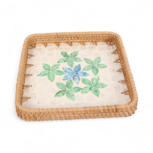 Plateau de service en rotin fait main écologique avec nacre pour la maison, la salle à manger, le service de nourriture et l'affichage sur table - Product Image 3