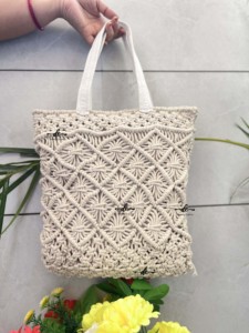 Nueva llegada verano playa bolsos de paja bohemio Crochet Tote hecho a mano mujeres bolso de hombro mar hierba bolso cuadrado - Product Image 4