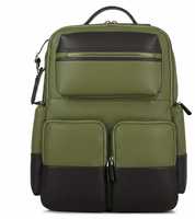 Sac à dos de voyage vintage unisexe en cuir bicolore vert olive et marron, grand sac pour ordinateur portable, sac de bureau, sac à dos de jour