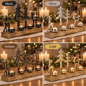 Portavelas Navideño de Madera, Soporte Dorado de Latón con Forma de Árbol y Reno, Contenedor para Velas de Té, Decoración Navideña para Mesa, Centro de Mesa - Product Image 3
