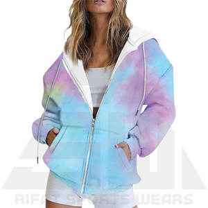Sudadera con Capucha Ajustable con Cierre Frontal de Felpa de Invierno con Diseño de Acuarela Pastel para Mujer - Diseño Degradado Estético Suave - Product Image 2