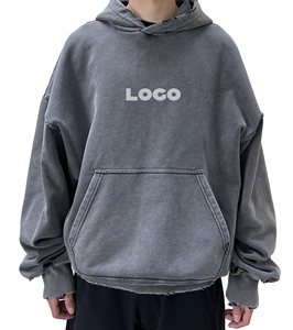 Sweat à capuche ample Vintage lavé à l'acide 100% coton pour hommes de haute qualité Style Streetwear 500 grammes hiver teint uni - Product Image 2