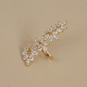 4.83 Ct Lab Grown Diamond Floral Statement <b>Ring</b> <b>14K</b> Solid Yellow <b>Gold</b> Marquise Diamond Open <b>Ring</b> - Product Image 2