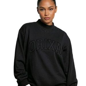 Sweat-shirt pull-over décontracté pour femme, col montant, manches longues, brodé, uni, avec logo frontal, collection Hiver Premium 2026 - Product Image 1