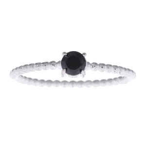 แหวนลูกปัดเงินแท้ 925 ประดับด้วยวงกลม CZ สีดำ - Product Image 2