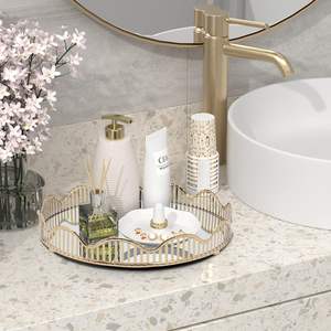 Cristal de espejo redondo y bandeja de tocador de metal para la decoración del hogar - Product Image 3