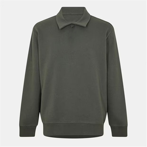 Sudadera con cuello polo de manga larga para hombre, Jersey holgado informal con mezcla de algodón suave de color sólido - Product Image 1