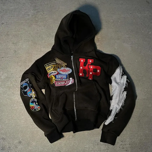 Sweat à capuche zippé en coton de haute qualité avec logo personnalisé imprimé délavé vintage et effet délavé à l'acide pour l'hiver - Product Image 3