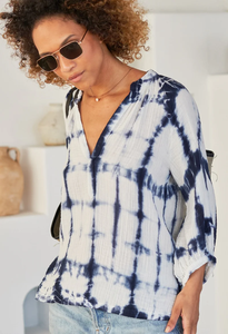 Blusa 100% de algodón Indigo Tie-Dye para mujer Tejido tejido transpirable y lavable para prendas de vestir - Product Image 5