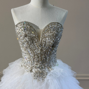 Robe de bal élégante Jancember XS291, style princesse, avec décolleté cœur, ornée de strass, à volants, pour soirée formelle - Product Image 5
