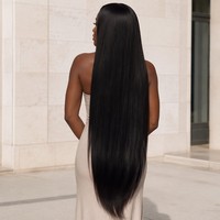 Perruque en dentelle T-Part de 38 pouces, longue et droite, noire, en fibre résistante à la chaleur pour femmes