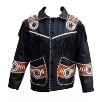 Veste en cuir de vachette véritable de style western pour homme, de qualité supérieure, à franges et perles, à prix abordable