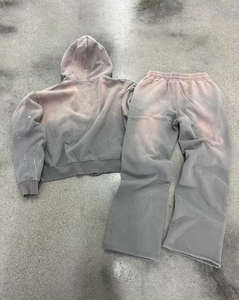 Custom Sun Faded Distressed Acid Wash Zip up Vintage Sweatsuit Chándales Sudadera con capucha en blanco y pantalones de chándal Set para hombres - Product Image 4