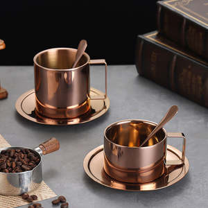 Juego de Tazas y Platos de Café de Acero Inoxidable con Cuchara, Tazas de Metal para Espresso, Latte, Capuchino y Té, Reutilizables, de Grado Alimenticio, Vajilla de Lujo - Product Image 5