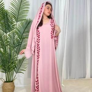 2025 pas cher décontracté grande taille dames vêtements couleur rose uni islamique vêtements Abaya femmes robe musulmane - Product Image 5