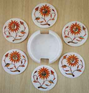 Posavasos de piedra de mármol natural hechos a mano para el hogar Oficina Hotel Mesa de té Uso Precio al por mayor - Product Image 3