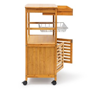 Modern <b>Oak</b> Mobile Kitchen Shelf with Cabinet-50x35x80cm - Product Image 2