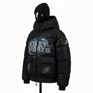 Chaqueta Acolchada Premium para Mujer, 220 GSM, Paneles Acolchados de Poliéster, Negro, con Pedrería, Logotipo Personalizado con Aplicación de Calor - Product Image 4