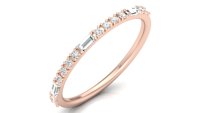 Anillo de oro rosa macizo de 14k para niña, sortija de diamante facetado redondo de 14k con 15 Lab Grown 3 Baguette 12