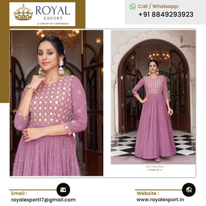 Design moderne élégant Look classique Georgette & Chinon Broderie lourde Travail Long Anarkali Costume Collection au meilleur prix - Product Image 4