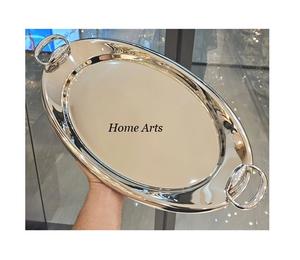 Taille et forme personnalisées, plateau de service pour collations, plateau de service en acier inoxydable de couleur argent avec bordure de couleur or - Product Image 6