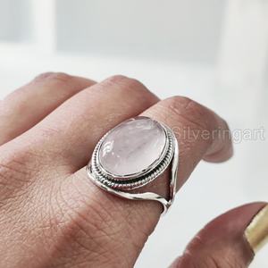 Anillo de mujer, de cuarzo rosa Natural piedra preciosa, piedra natal de abril, banda de diseñador, joyería hecha a mano de Navidad, anillo de Plata de Ley 925 - Product Image 4
