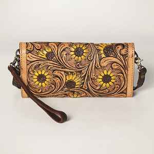 Bolso de mano de piel con estilo occidental para mujer, billetera única marrón con cierre de cremallera diseñada - Product Image 4