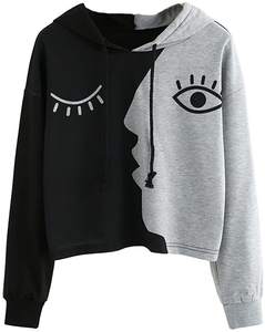후드 여성 대비 컬러 얼굴 풀오버 후드 자르기 운동복 긴 소매 풀오버 까마귀 겨울 가을 Tumblr 짧은 - Product Image 1