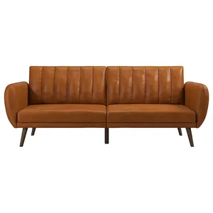 Hiện đại Da Cam Nâu futon Sofa giường 2 CHỖ NGỒI Flip Flop giường sofa de da