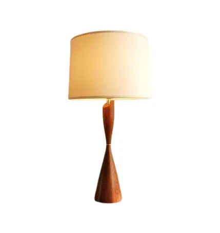 Hand gefertigte Design Mango Holz Tisch lampe mit Leinens chirm Hersteller Neueste Design Hand polierte Holztisch lampe