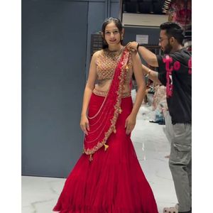 Broderie Georgette avec séquence de travail à la mode, drapé bidirectionnel Style Lehenga Choli du fabricant indien - Product Image 3