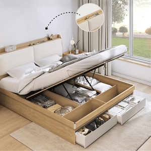 Base de Cama Moderna Minimalista Turin con Sistema de Elevación a Gas y Almacenamiento, en Tamaños King, Queen e Individual, Muebles para el Hogar con Materiales de Madera y Metal - Product Image 6
