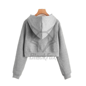 Women's Black <b>Cropped</b> Hoodie <b>Zip</b>-<b>Up</b> Long Sleeve Solid Color Hooded Sweatshirt Autumn Knitted Casual Wear - Product Image 5