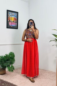 Navratri Special Collation Designer Red <b>Kurti</b> In Georgette Fabric On Embroidery Work <b>For</b> Indian <b>Womens</b> Wear <b>For</b> Festivals - Product Image 2
