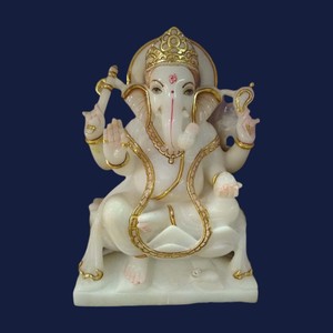 N ° 1 qualité marbre indien coloré marbre blanc Ganesha Statue pour le culte indien fabriqué à la main assis Ganpati Bappa Statue - Product Image 5