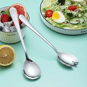 Acier inoxydable poli miroir avec poignée en laiton design Serveur à salade de haute qualité servant des aliments et mélangeant cuillère à salade et fourchette - Product Image 4
