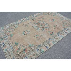 พรมขนสัตว์ลายปะต่อสีเขียวสีเบจคลาสสิกขนาด5.2x8.5ฟุตทำด้วยมือสไตล์ตุรกีพรมยางสี่เหลี่ยมสำหรับทางเดินข้างเตียงแบบใหม่ - Product Image 2