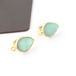 Pendientes de amazonita Natural en forma de pera, hechos a mano, de alta calidad, 1 par de conectores chapados en oro, para hacer joyas - Product Image 4