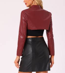 Femmes haut tendance personnalisé automne hiver veste en cuir solide col tournant manches longues coupe-vent imperméable respirant - Product Image 3