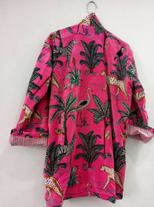 Venta caliente bata de terciopelo rosa para mujer chaqueta de invierno de tamaño libre con mangas de algodón completo chaqueta con estampado de animales para verano primavera - Product Image 6