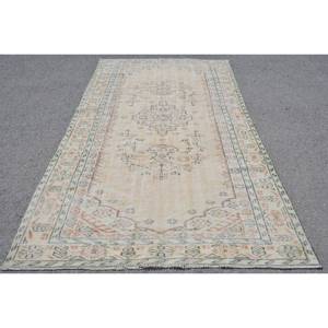 Tapis turc vintage 5.4 x 9.3ft laine beige tissage plat motif patchwork pour décorations de salon couloir utiliser latex soutenu - Product Image 1
