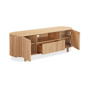 Soporte de TV de madera maciza de teca con 2 puertas y 1 cajón de almacenamiento Muebles de sala de estar interior de alta calidad - Product Image 4