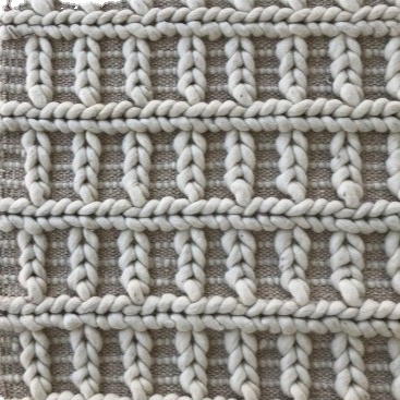 Modern Nordic Style Woolen Braided Hand Woven Rug Extra Thick Reversible & Washable Textured Design White for Home Interiors